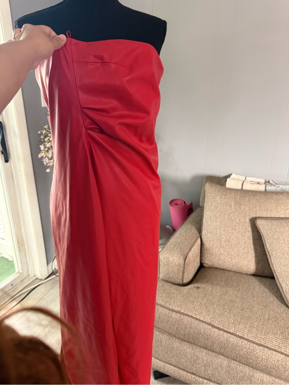 Zara Pleather Red Strapless Maxi Dress